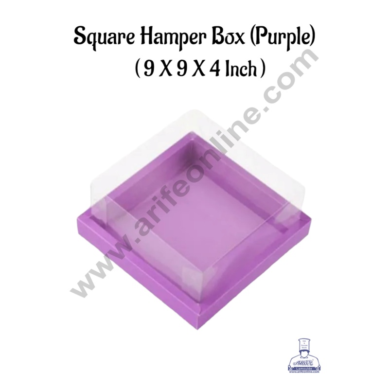 CAKE DECOR Square Hamper Box In Purple Colour With Transparent Lid | Gift Box | Present Box - (1 Pcs)