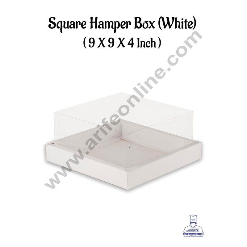 CAKE DECOR Square Hamper Box In White Colour With Transparent Lid | Gift Box | Present Box - (1 Pcs)