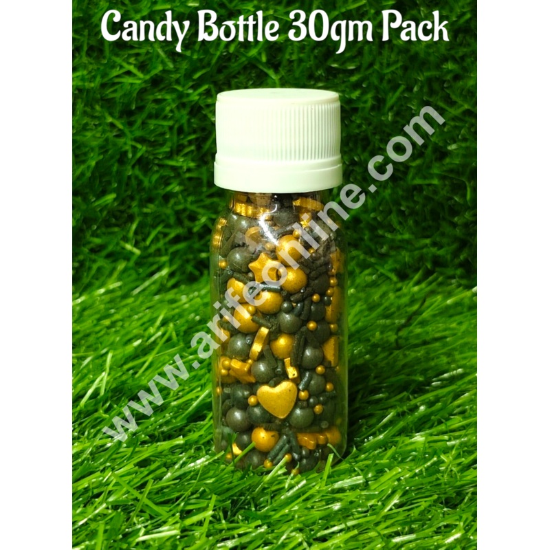 CAKE DECOR Sugar Candy -  Golden Heart And Black vermicelli Mashup Sprinkles and Candy- 30 gm