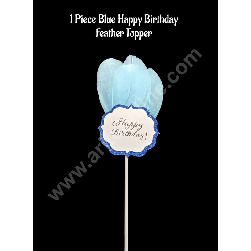 CAKE DECOR 1 Piece Blue Happy Birthday Feather Topper For Cake Decoration