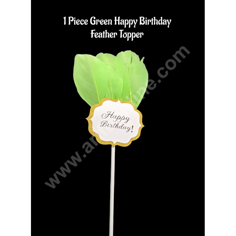 CAKE DECOR 1 Piece Green Happy Birthday Feather Topper For Cake Decoration