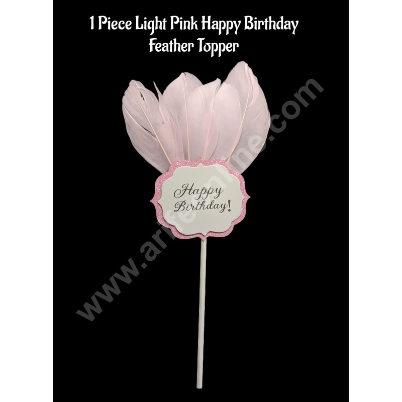 CAKE DECOR 1 Piece Light Pink Happy Birthday Feather Topper For Cake Decoration