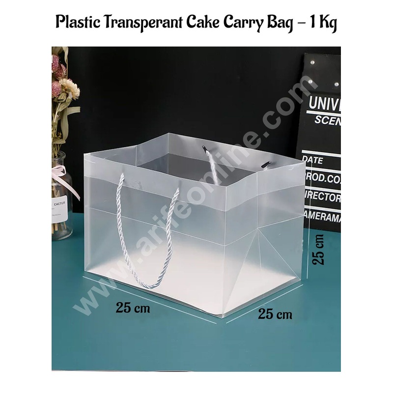 CAKE DECOR 1 Piece Plastic Transparent Cake Carry Bag - 1 Kg | Gift Box | Gift Bag with Handle
