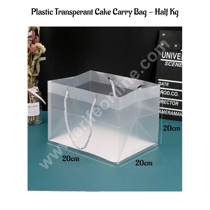 CAKE DECOR 1 Piece Plastic Transparent Cake Carry Bag - Half Kg | Gift Box | Gift Bag with Handle