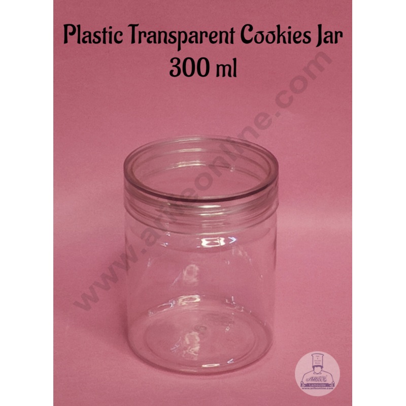 CAKE DECOR 1 Piece Plastic Transparent Cookies Jar With Clear Cap  - 300 ml