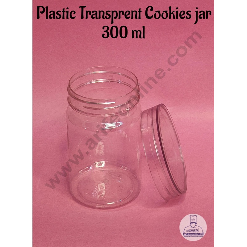 CAKE DECOR 1 Piece Tall Plastic Transparent Cookies Jar With Clear Cap  - 300 ml