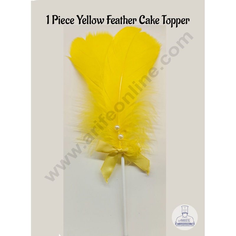 CAKE DECOR 1 Piece Yellow Feather Topper For Cake Decoration