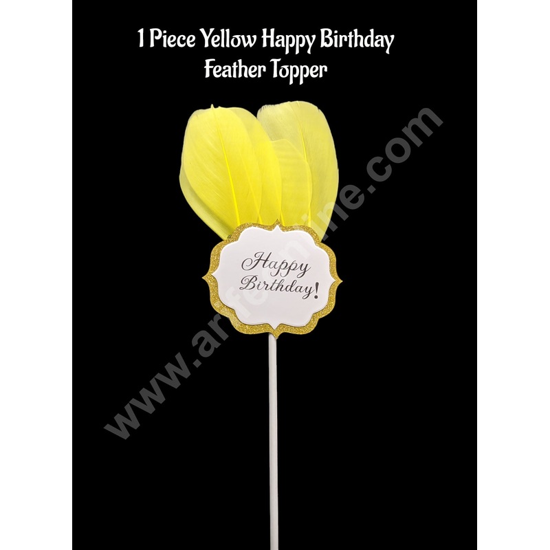 CAKE DECOR 1 Piece Yellow Happy Birthday Feather Topper For Cake Decoration