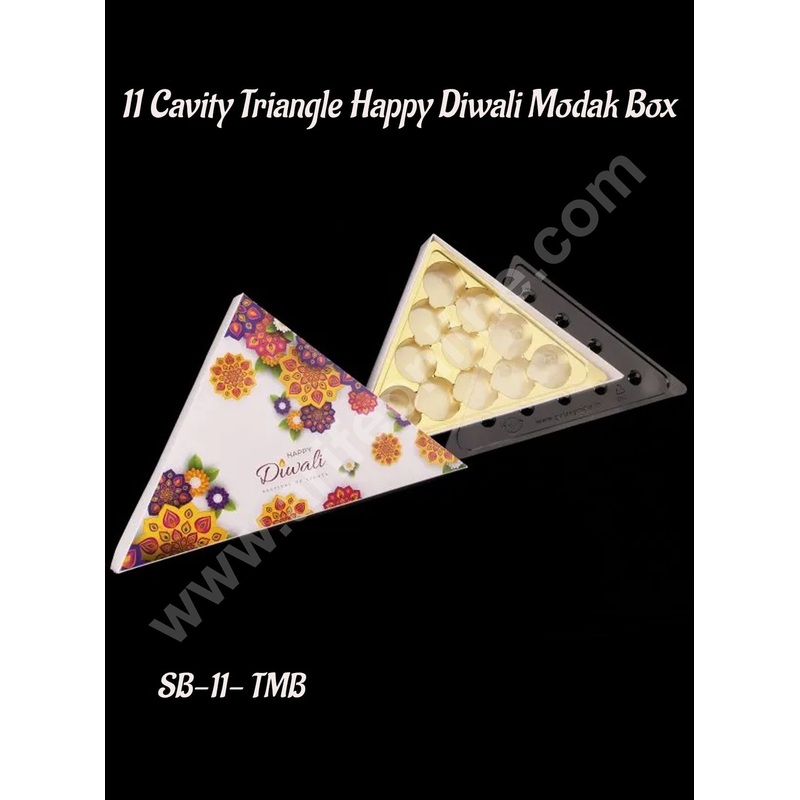 CAKE DECOR 11 Cavity Yellow Triangle Happy Diwali Modak Box with Cavity - 1 Piece Pack