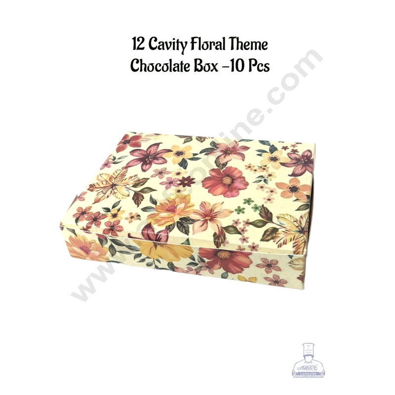 CAKE DECOR 12 Cavity Floral Theme Chocolate Box | Chocolate Carriers - 10 Pcs Pack