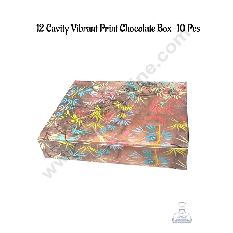 CAKE DECOR 12 Cavity Vibrant Print Chocolate Box | Chocolate Carriers - 10 Pcs Pack