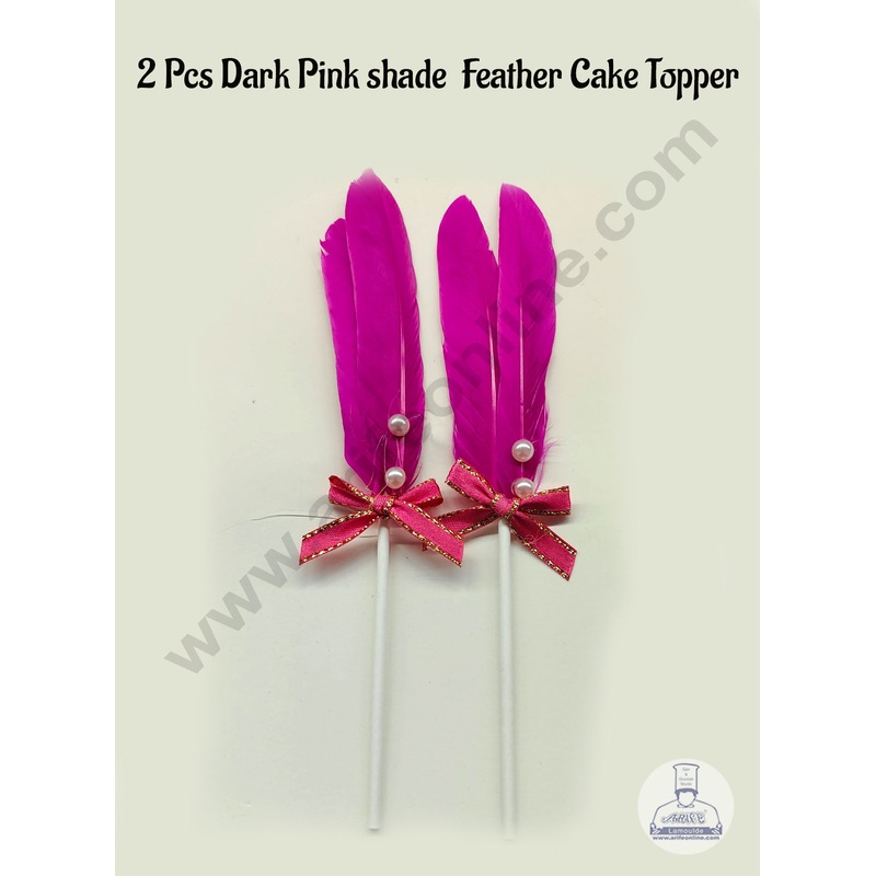 CAKE DECOR 2 Pcs Dark Pink Shade Feather Topper For Cake Decoration