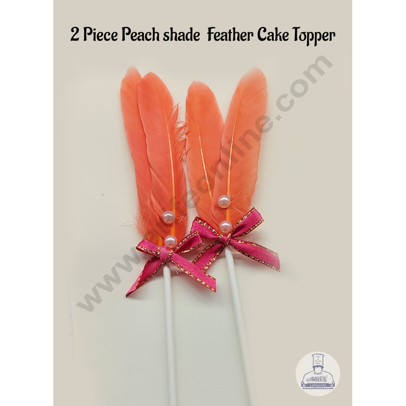 CAKE DECOR 2 Pcs Peach Shade Feather Topper For Cake Decoration