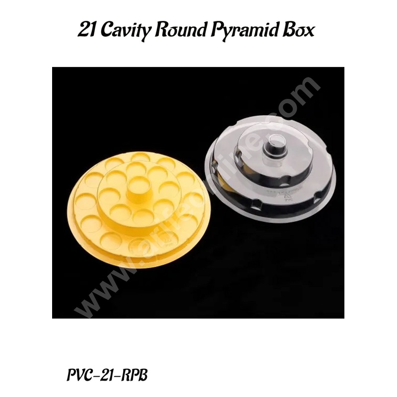 CAKE DECOR 21 Cavity PVC Golden Pyramid Round Box | Hamper box - 1 Piece