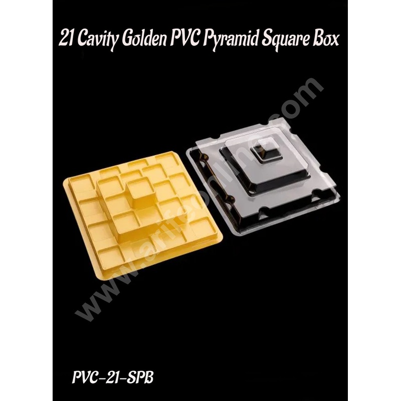 CAKE DECOR 21 Cavity PVC Golden Pyramid Square Box | Hamper box - 1 Piece