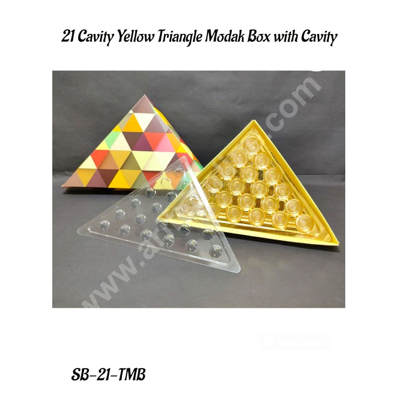 CAKE DECOR 21 Cavity Yellow Triangle Modak Box with Cavity - 1 Piece Pack