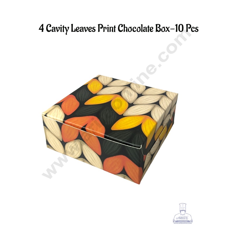 CAKE DECOR 4 Cavity Leaves Print Chocolate Box | Chocolate Carriers - 10 Pcs Pack