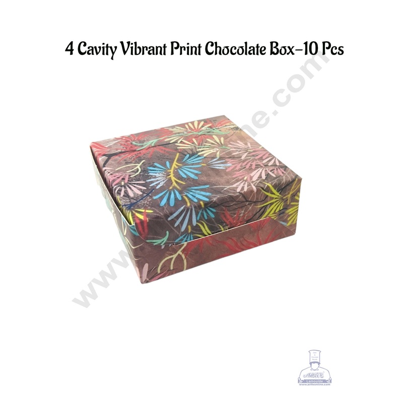 CAKE DECOR 4 Cavity Vibrant Print Chocolate Box | Chocolate Carriers - 10 Pcs Pack