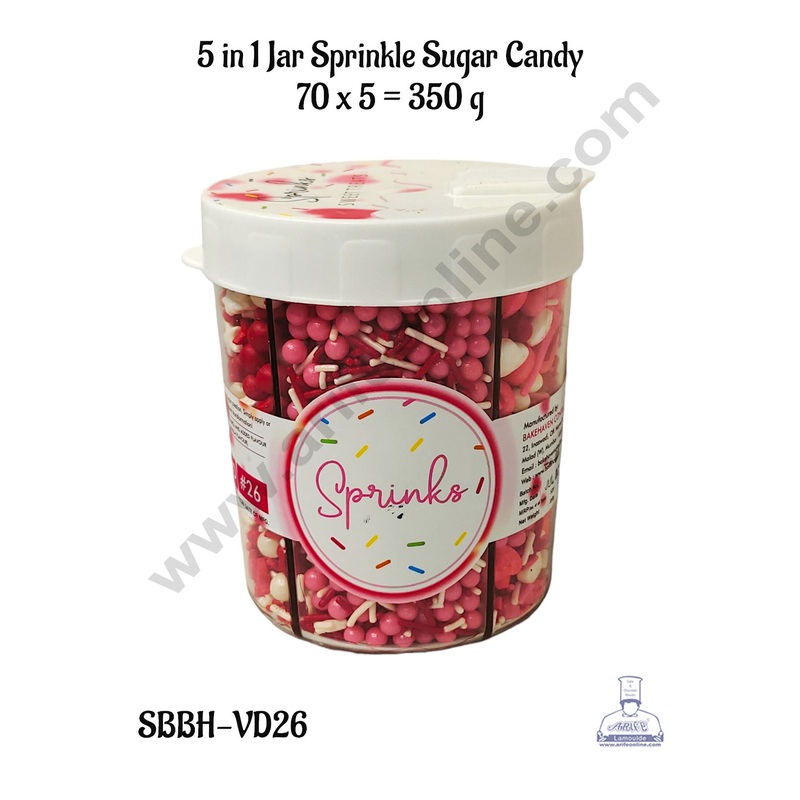 CAKE DECOR 5 in 1 Jar Valentine's Theme Sprinkle Sugar Candy ( VD-26 )