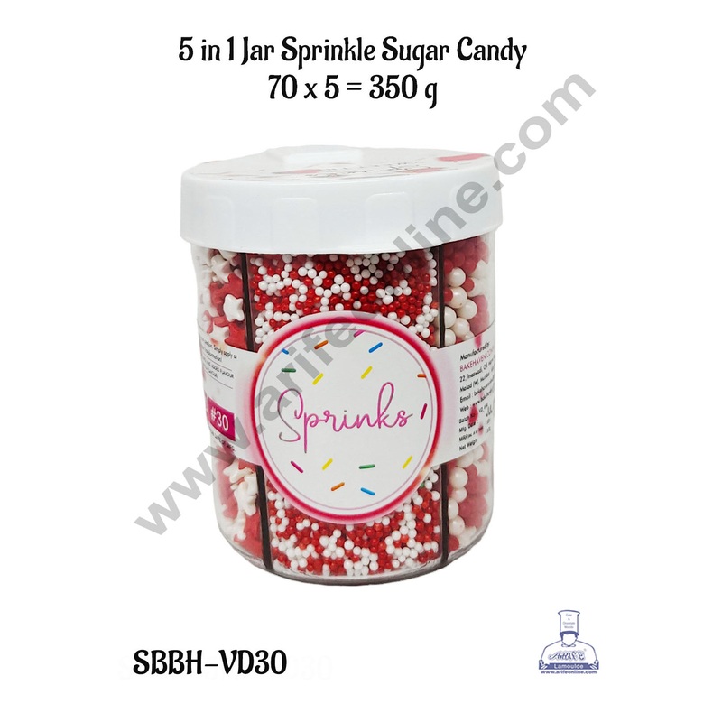 CAKE DECOR 5 in 1 Jar Valentine's Theme Sprinkle Sugar Candy ( VD-30 )
