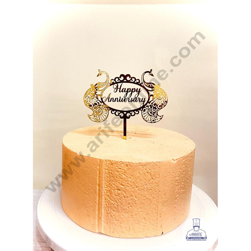 CAKE DECOR 5 inch Acrylic Happy Anniversary with peacock Cutout in Oval Frame Cake Topper Cake Decoration Dessert Decoration ( SBMT-1213)