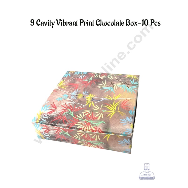 CAKE DECOR 9 Cavity Vibrant Print Chocolate Box | Chocolate Carriers - 10 Pcs Pack