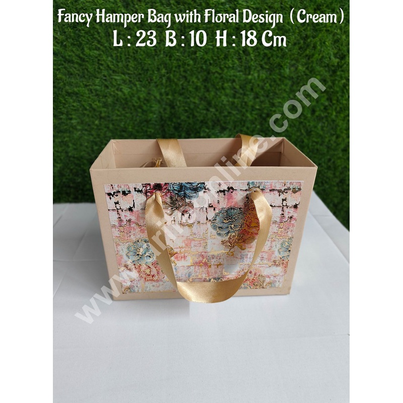 CAKE DECOR Cream Floral Design Fancy Hamper Bag For for Birthday, Wedding, Celebrations, Party, Christmas Gifts (1 Pc Pack)