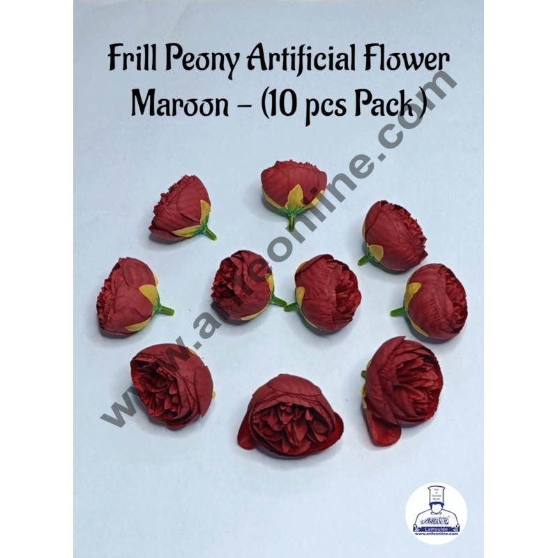 Cake Decor  Frill Peony Artificial Flower For Cake Decoration  Maroon ( 10 pc pack )
