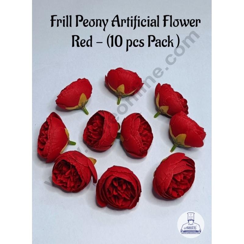 Cake Decor  Frill Peony Artificial Flower For Cake Decoration  Red ( 10 pc pack )