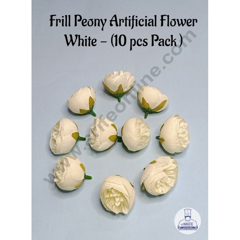 Cake Decor  Frill Peony Artificial Flower For Cake Decoration  White ( 10 pc pack )