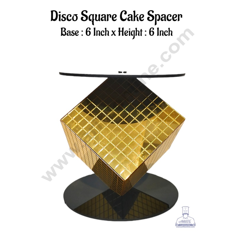 CAKE DECOR Golden Disco Square Cake Spacer For Cake and Cupcake Decoration - Base 6 inch X Height 6 inch