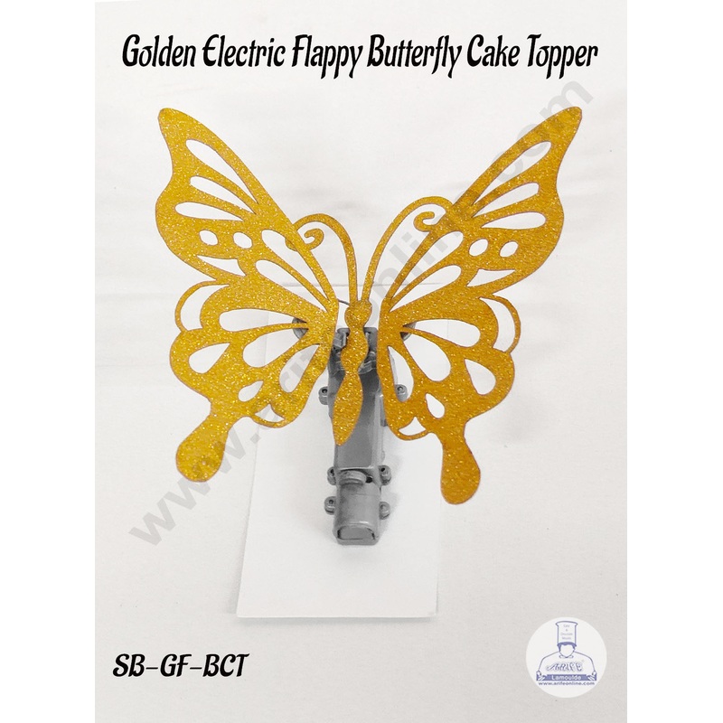 CAKE DECOR Golden Electric Flappy & Twinkle Fluttering Butterfly Toy Cake Topper - 1 Piece | Butterfly Theme Cake | Cake Decoration