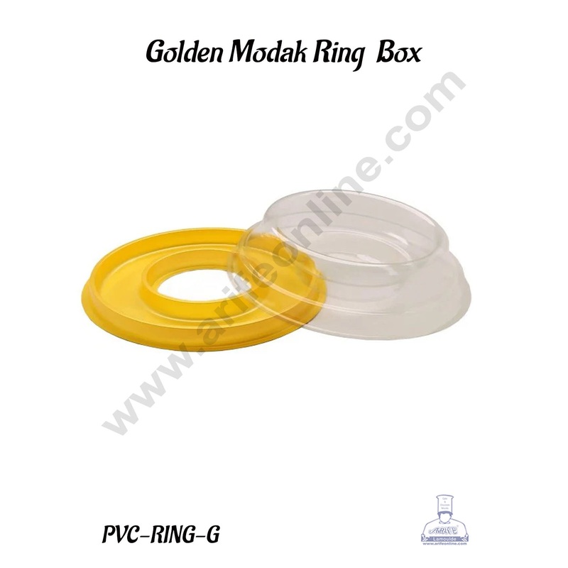 CAKE DECOR Golden Modak Ring Box | Hamper box | PVC Box - 1 Piece