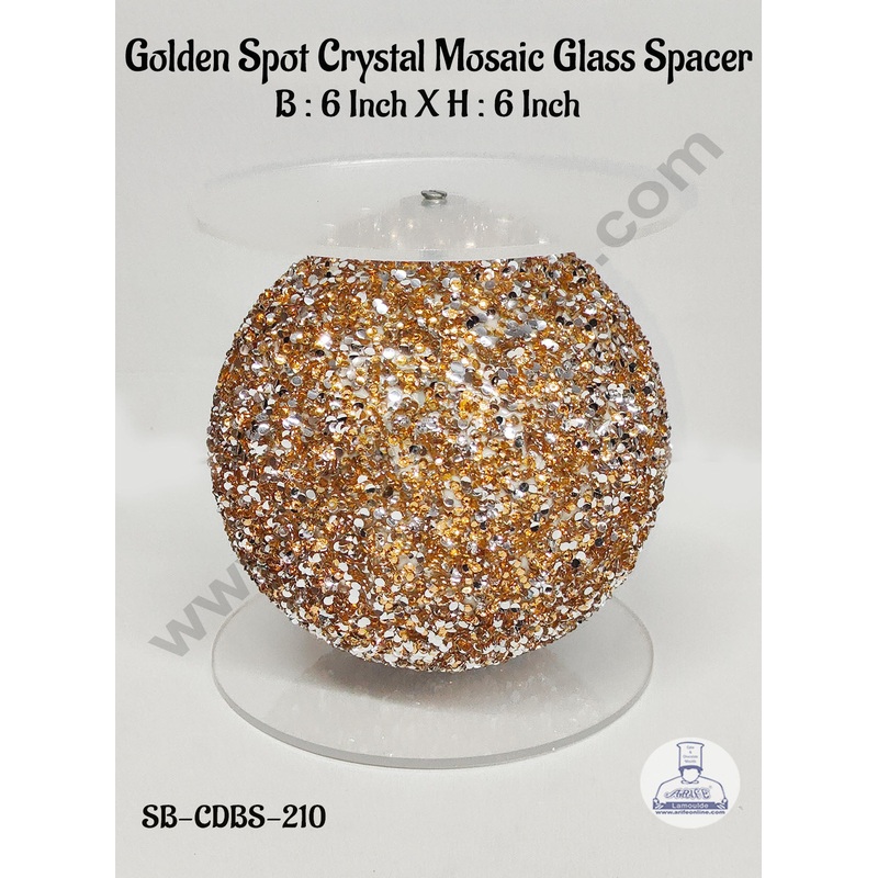 CAKE DECOR Golden Spot Crystal Glass Mosaic Disco Ball Cake Spacer For Cake and Cupcake Decoration - 6 X 6 Inch