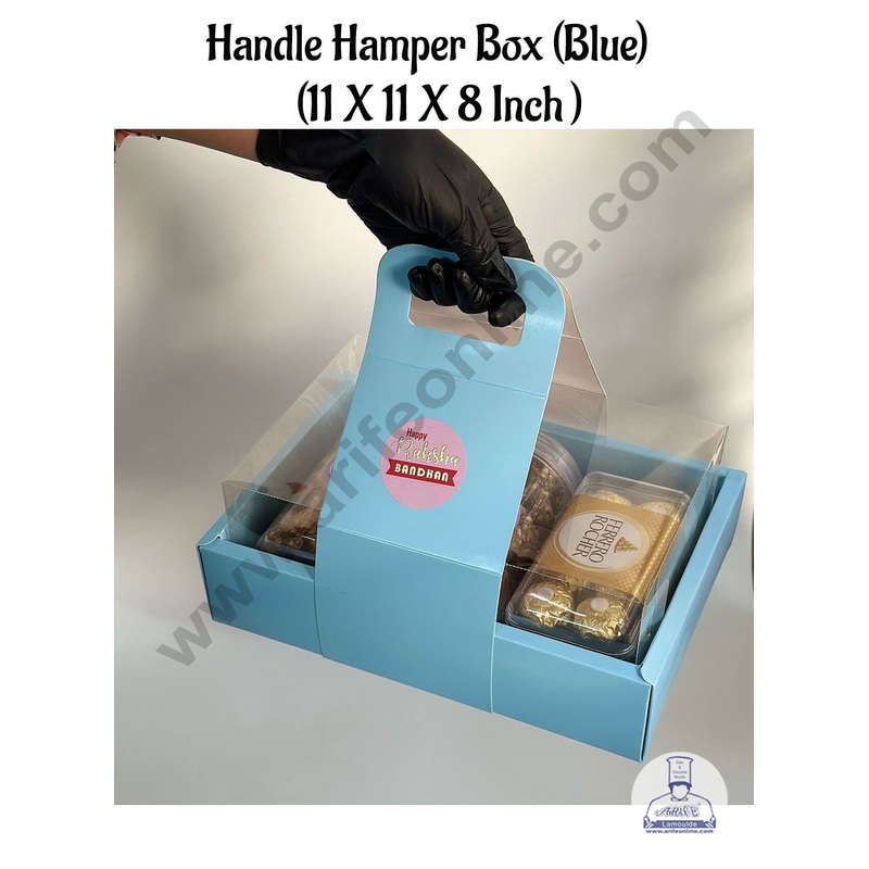 CAKE DECOR Handle Hamper Box With Transparent Lid (Blue)  | Gift Box | Gift Bag With Handle (1 Pcs Pack)