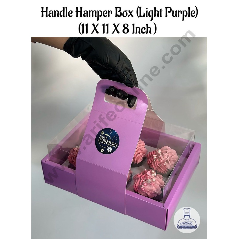 CAKE DECOR Handle Hamper Box With Transparent Lid ( Light Purple )  | Gift Box | Gift Bag With Handle (1 Pc Pack)