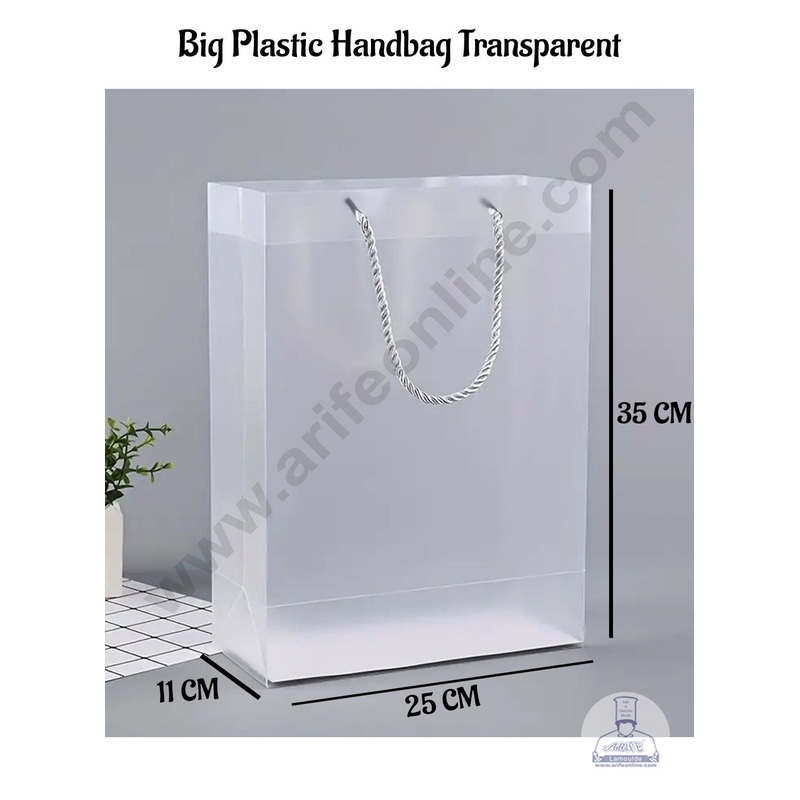 CAKE DECOR Large Plastic Transparent Handbag - 1 Piece | Carry bag | Gift Bag with Handle