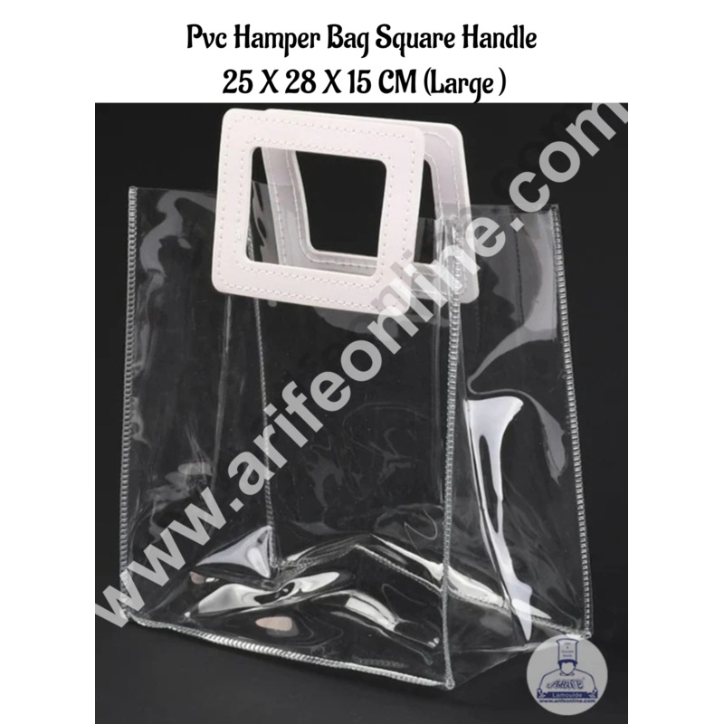 CAKE DECOR Large PVC Transparent Bag with PU Leather Square Handle for Gift or Present Packaging | Gift Box | Gift Bag with Handle