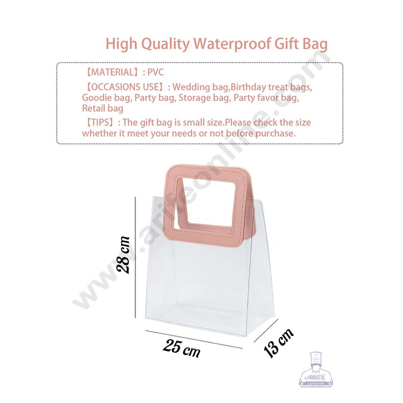 CAKE DECOR Large Transparent Bag with Leather Handle-Pink | Gift Box | Gift Bag with Handle