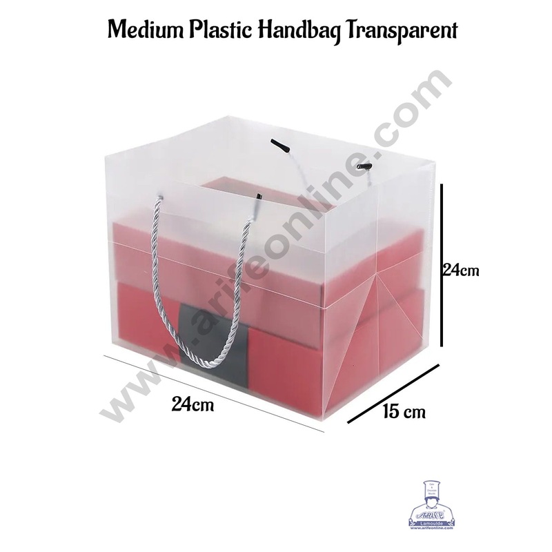 CAKE DECOR Medium Plastic Transparent Handbag - 1 Piece | Gift Box | Gift Bag with Handle