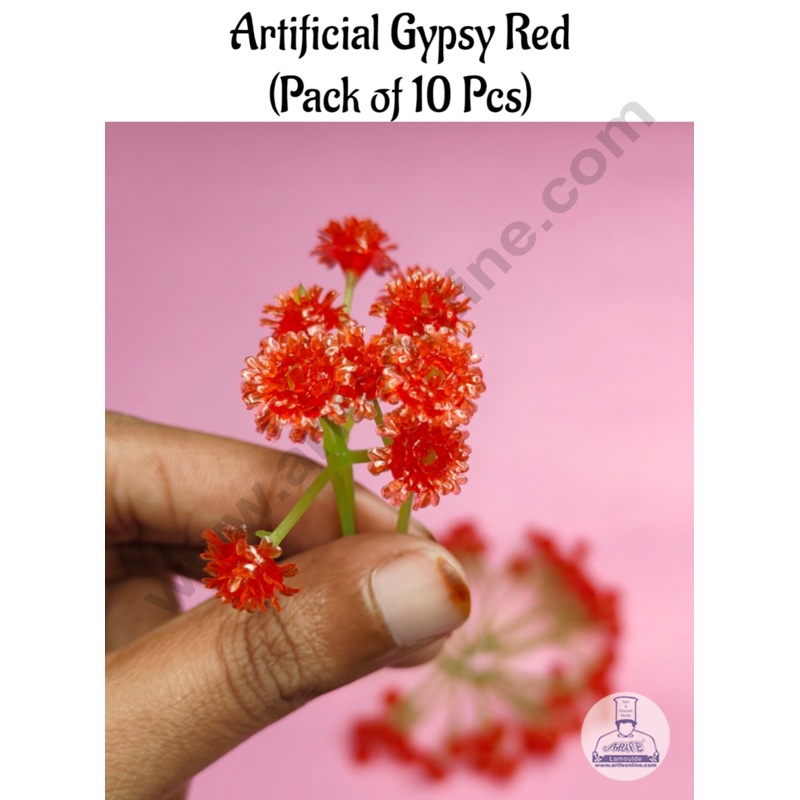CAKE DECOR Mini Red Artificial Gypsy For Cake Decoration ( 10 Pcs Pack )