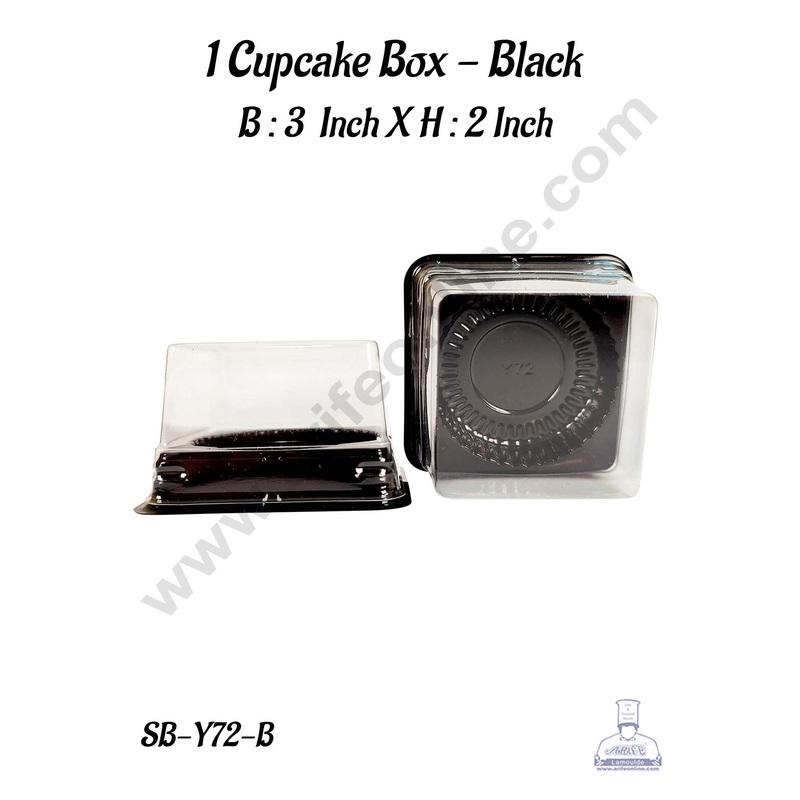CAKE DECOR PVC 1 Cupcake Box With Black Base Cake Box | Dessert Packaging - 3 Inch (10 Pcs Pack)