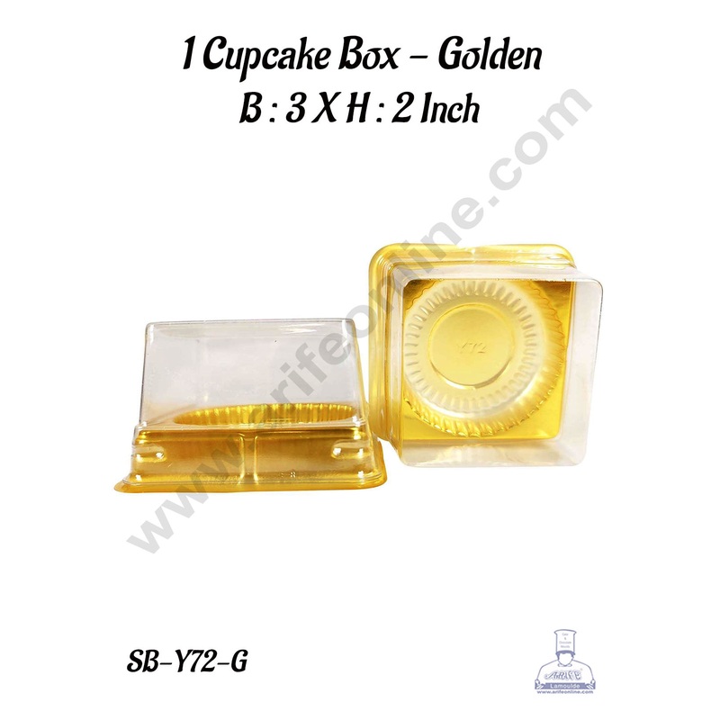 CAKE DECOR PVC 1 Cupcake Box With Golden Base Cake Box | Dessert Packaging - 3 Inch (10 Pcs Pack)