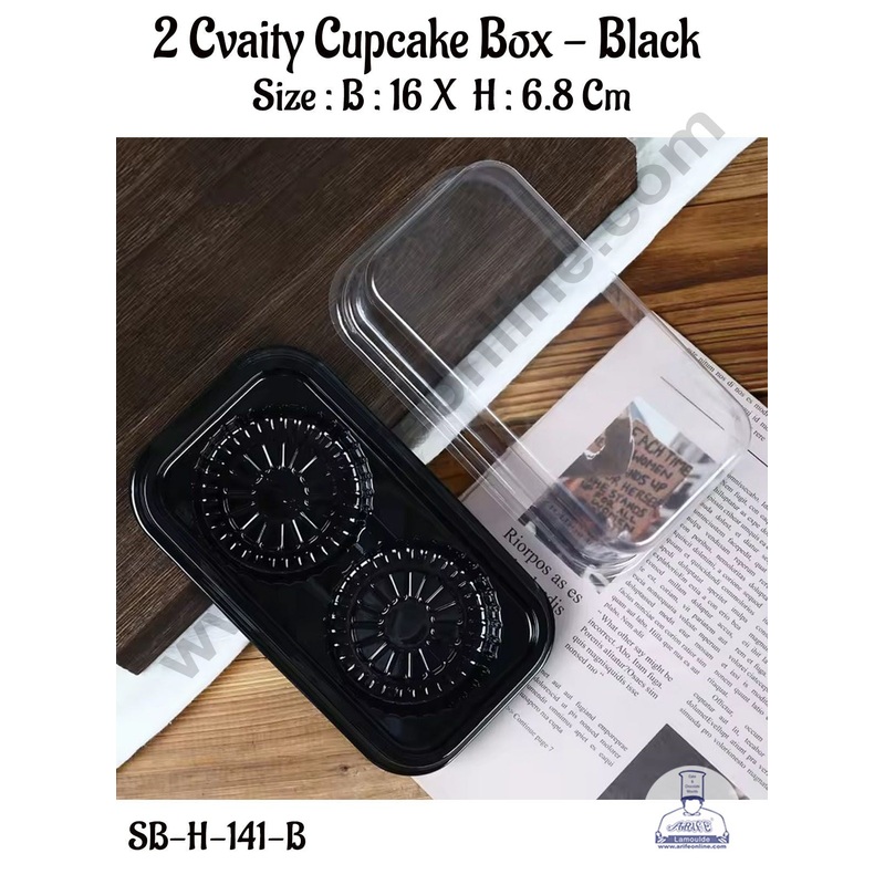 CAKE DECOR PVC 2 Cupcake Box With Black Base Cake Box | Dessert Packaging - 16 cm (10 Pcs Pack)