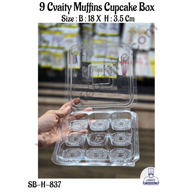CAKE DECOR PVC 9 Cavity Muffin Cupcake Box | Cube Box | Dessert Package - (5 Pcs Pack)