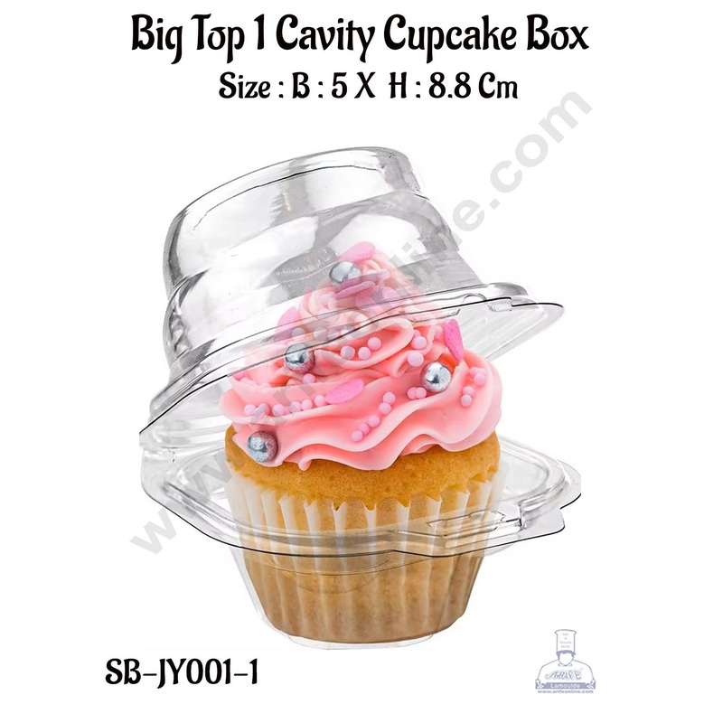 CAKE DECOR PVC Big Top 1 Cavity Cupcake Box | Muffin Box | Mini Dessert Package - (5 Pcs Pack)