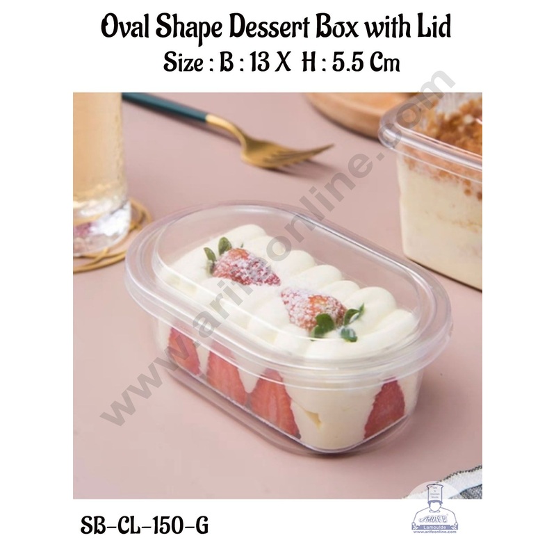 CAKE DECOR PVC Oval Shape Dessert Box with Clear Lid | Cube Box | Dessert Package - (5 Pcs Pack)