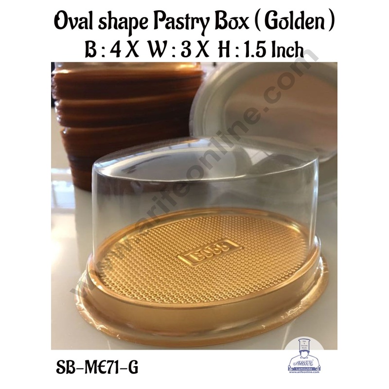 CAKE DECOR PVC Oval Shape Pastry Box With Golden Base Cake Box | Dessert Packaging - 4 Inch (5 Pcs Pack)