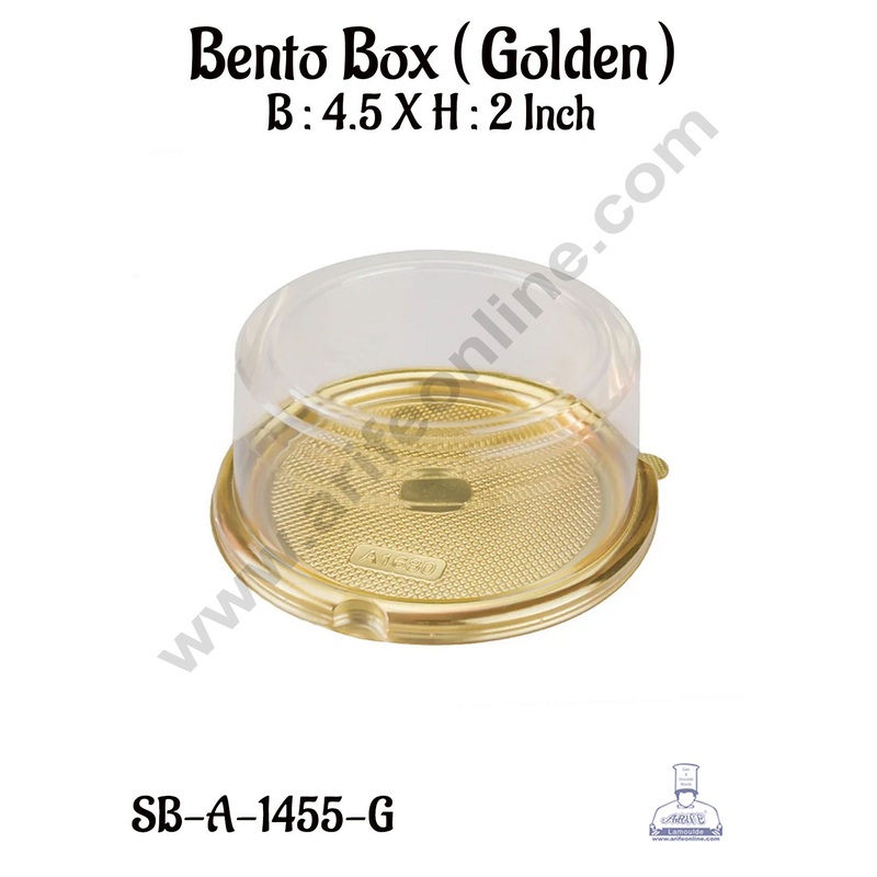 CAKE DECOR  PVC Round Bento Box With Golden Base Cake Box | Dessert Packaging - 4.5 inch (5 Pcs Pack)