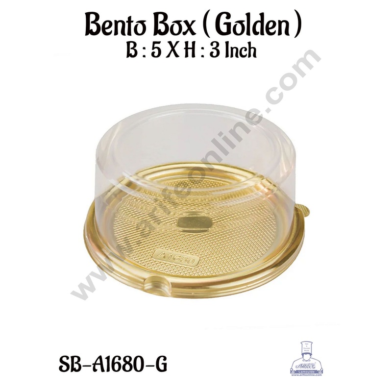 CAKE DECOR  PVC Round Bento Box With Golden Base Cake Box | Dessert Packaging - 5 inch (5 Pcs Pack)